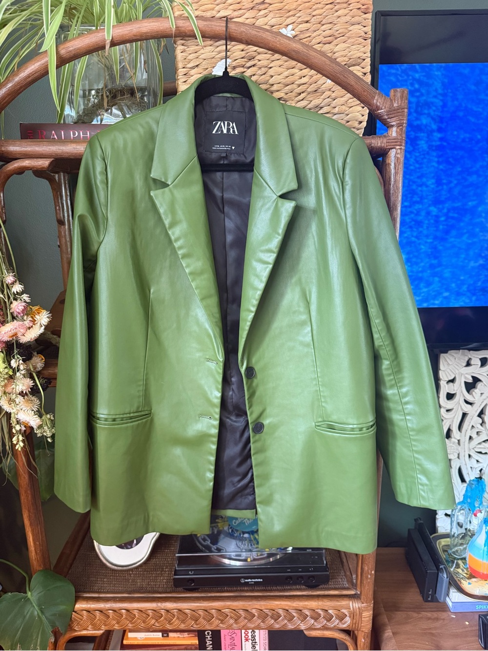 Zara Green Faux Leather Blazer